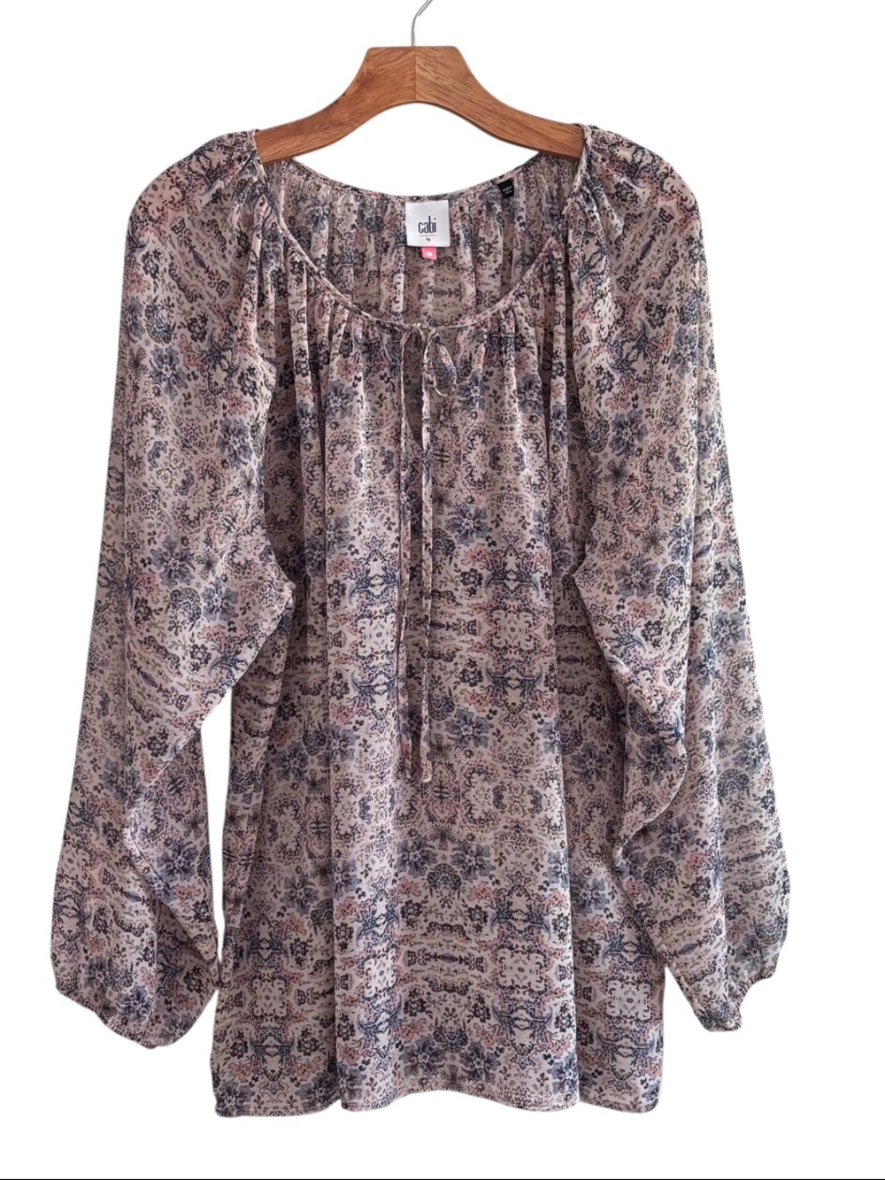 CABI #5028 Pink Sienna Floral Balloon Sleeve Peasant Blouse L Cottagecore - Picture 2 of 6